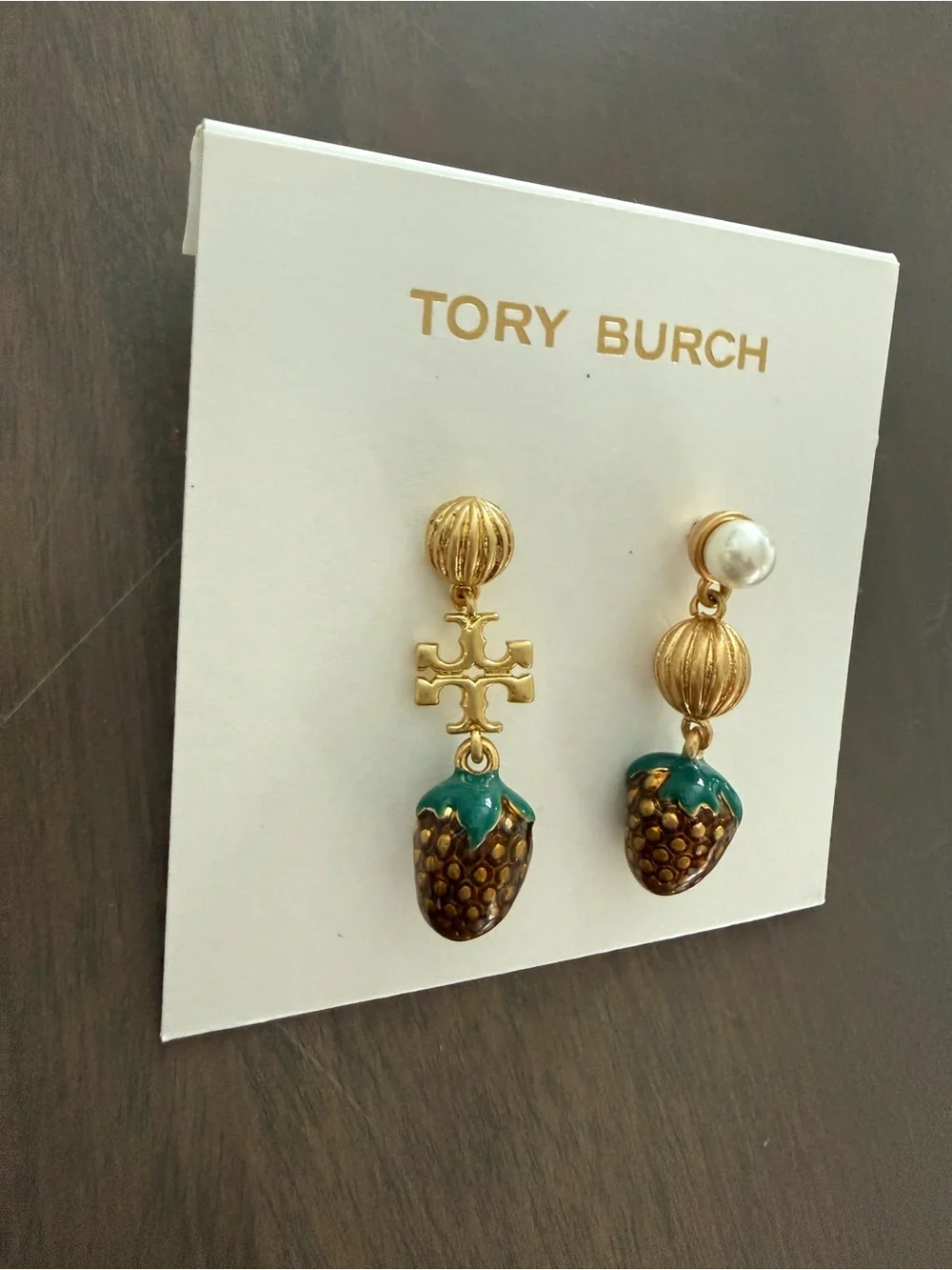 Tory Burch NWT Logo Strawberry Charm Drop Earrings $125 MSRP